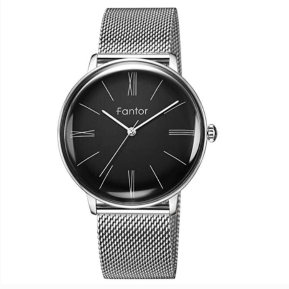 Silver and Black Fantor Waterproof Dress Watch